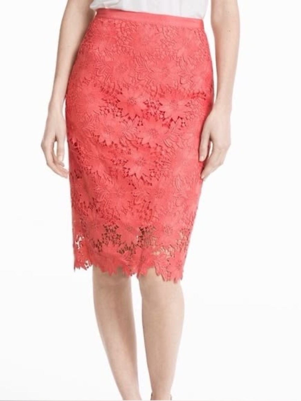 NWT White House Black Market Pretty Peachy Pink Lace Floral Women’s Size 2 Skirt